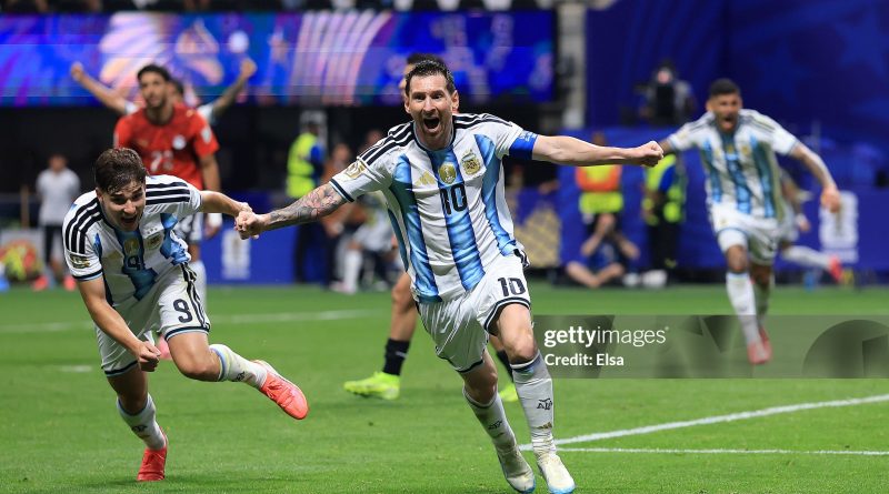 Lionel Messi celebrates during Argentina vs Egypt World Cup 2026 Round of 16 match
